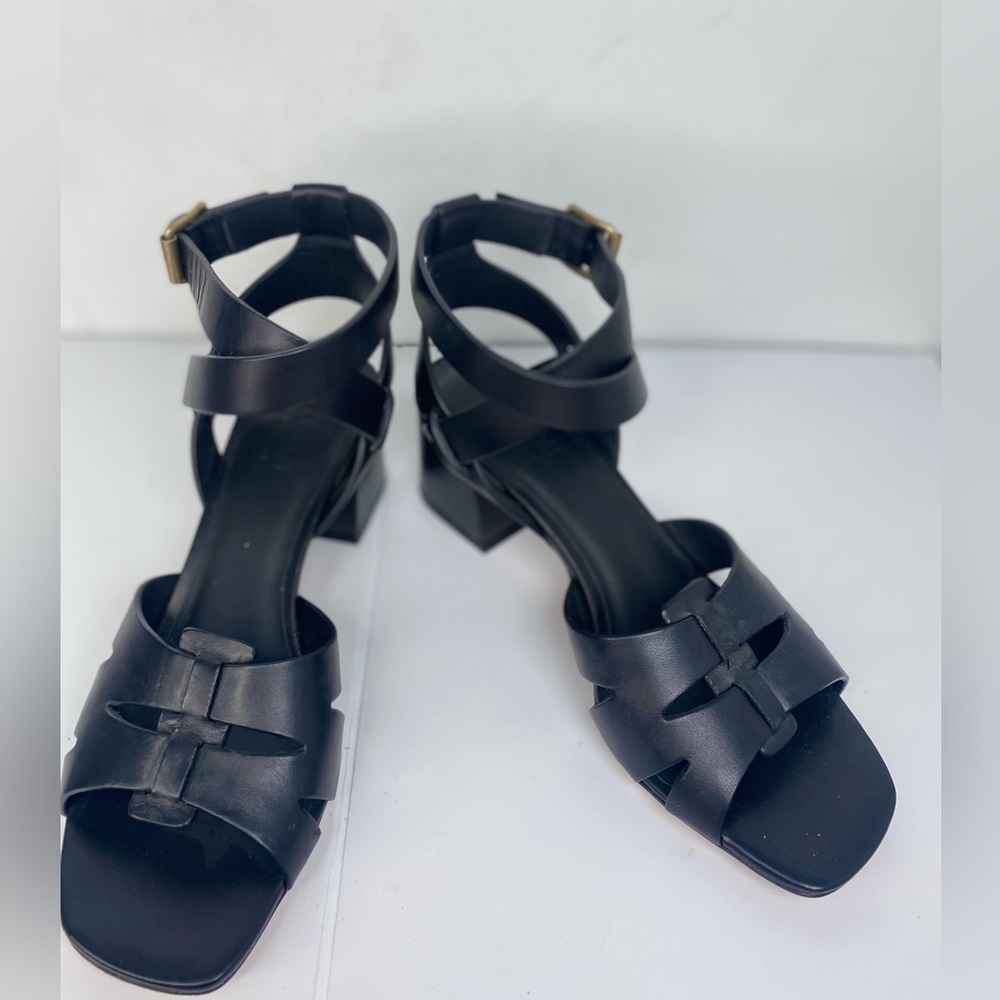 M Gemi Designer Black Women's Luxury Sandals with Gold Buckle Hardware